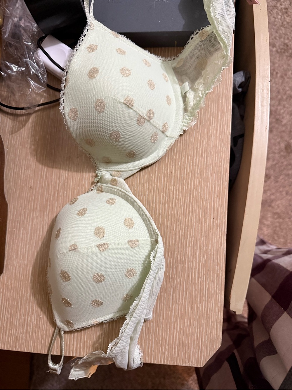 Victoria's Secret Mint Bra with Gold Polka Dots